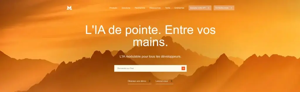 mistral-ai-accueil Image de l'accueil du site web mistral ai
