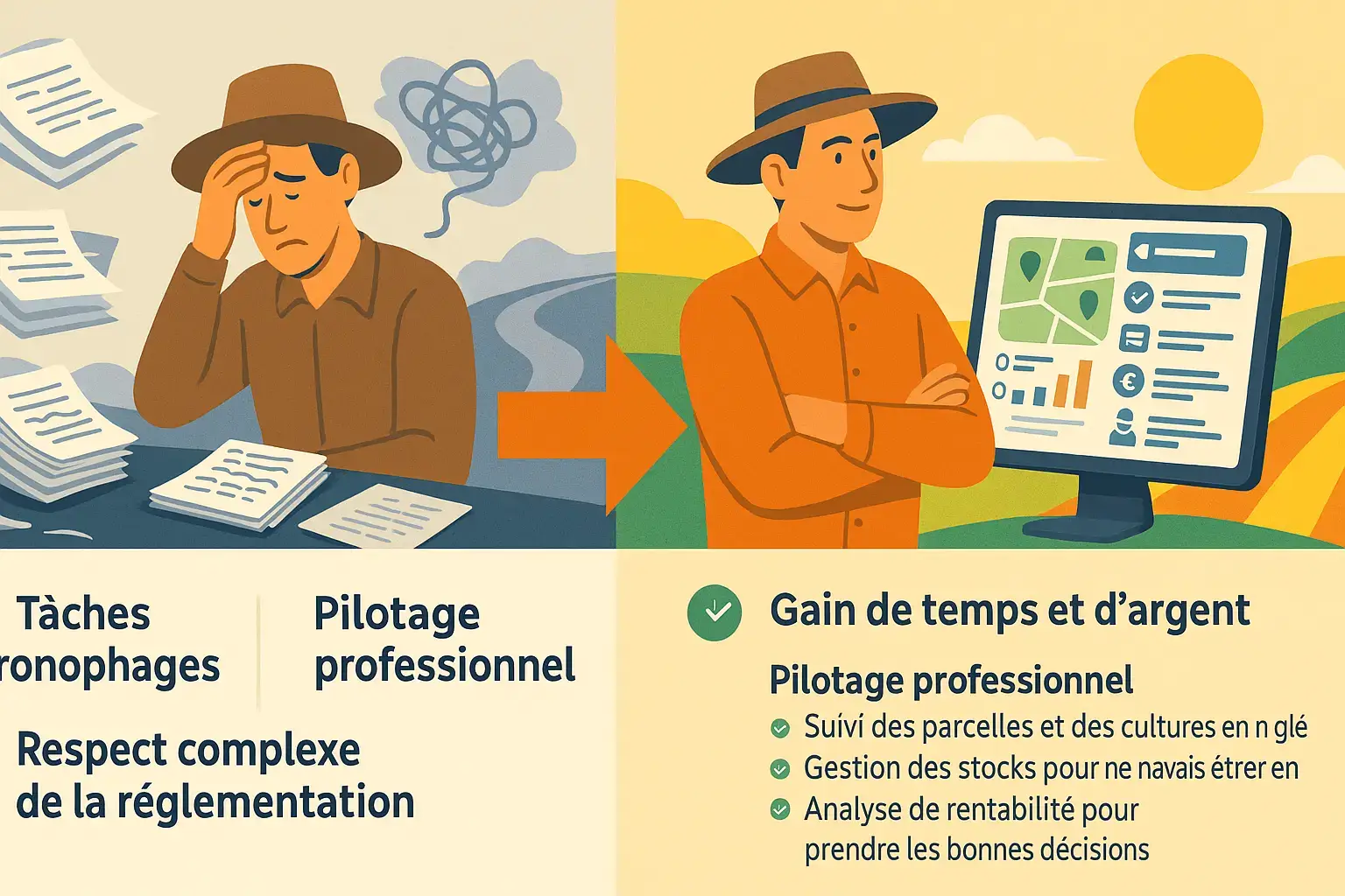 Agriculteur utilisant un logiciel de gestion agricole sur tablette
