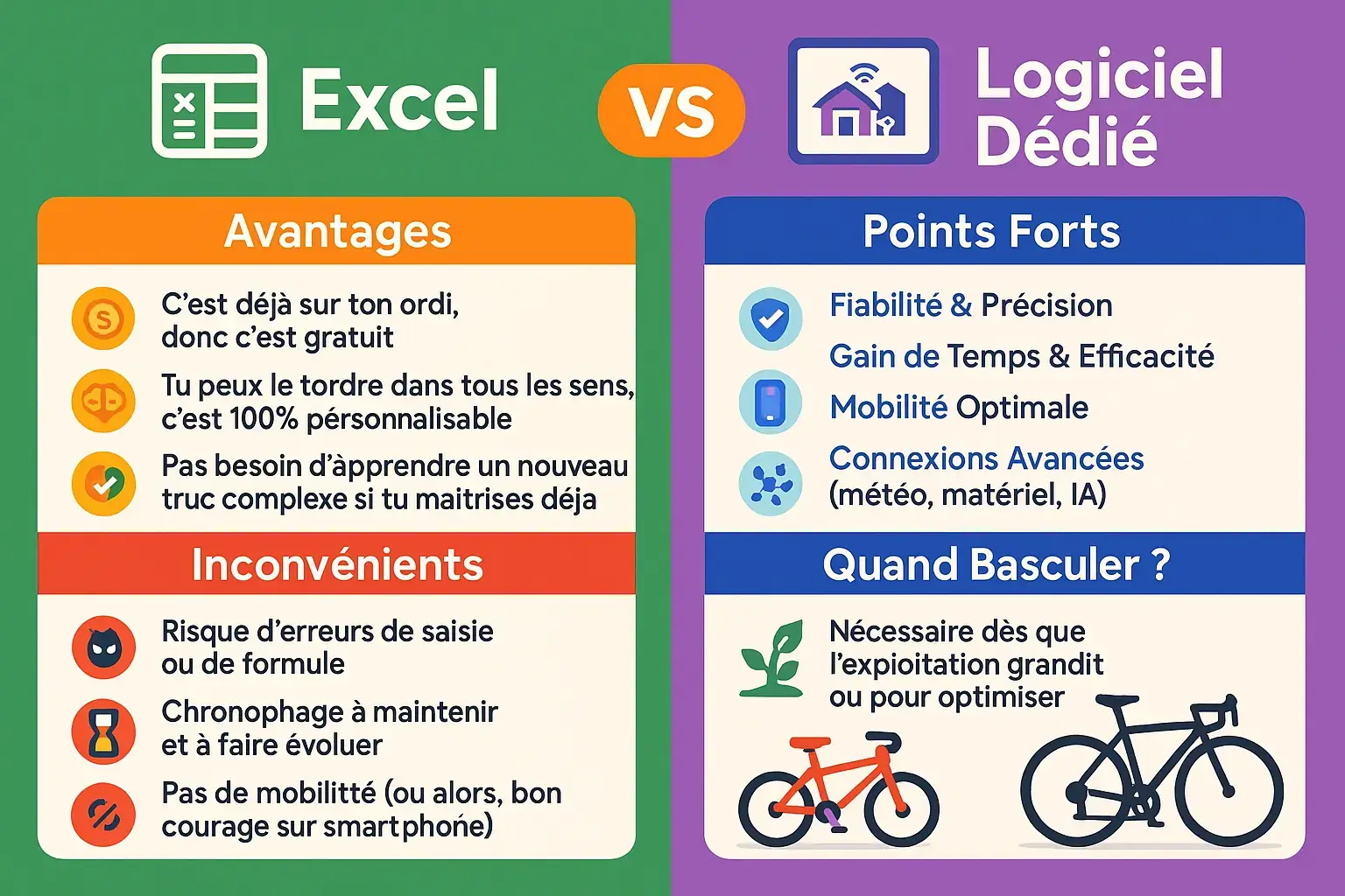 Illustration comparaison Excel vs logiciel agricole