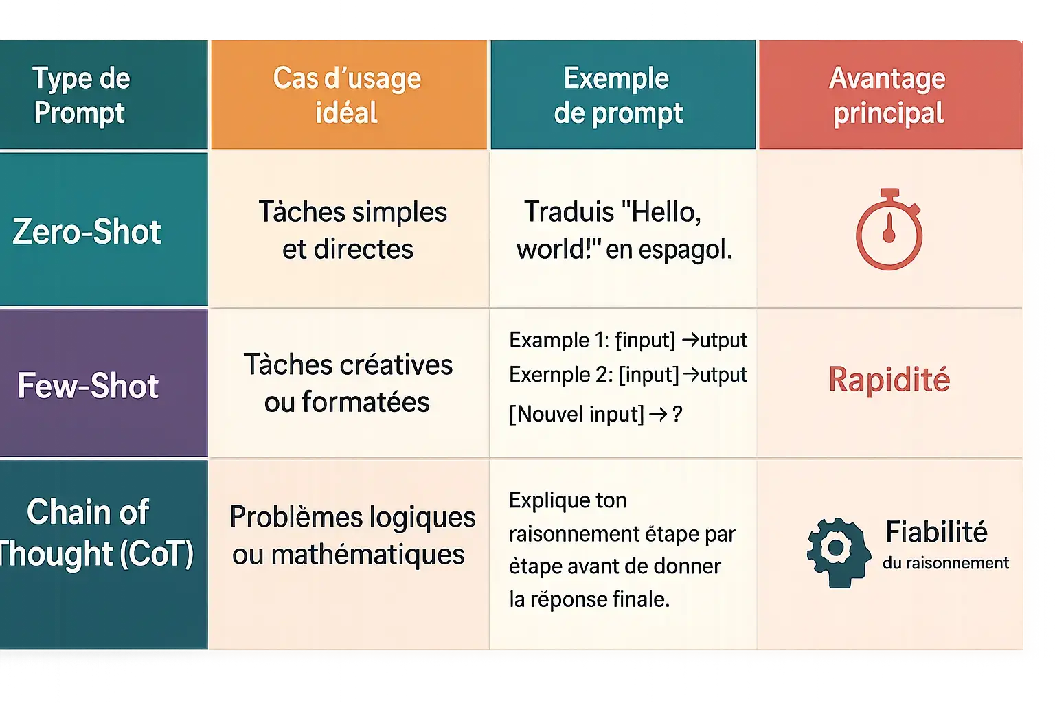 Schéma <strong>comparant les méthodes de prompt engineering</strong>