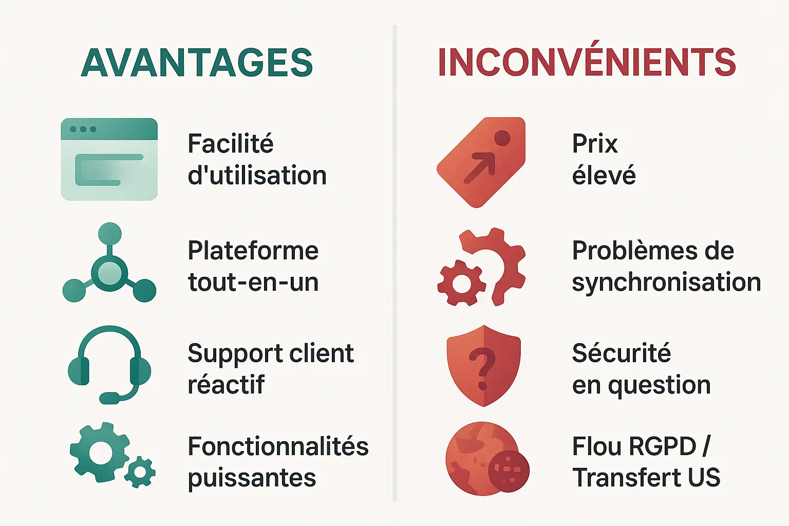Illustration des avantages et inconvénients de Mailchimp