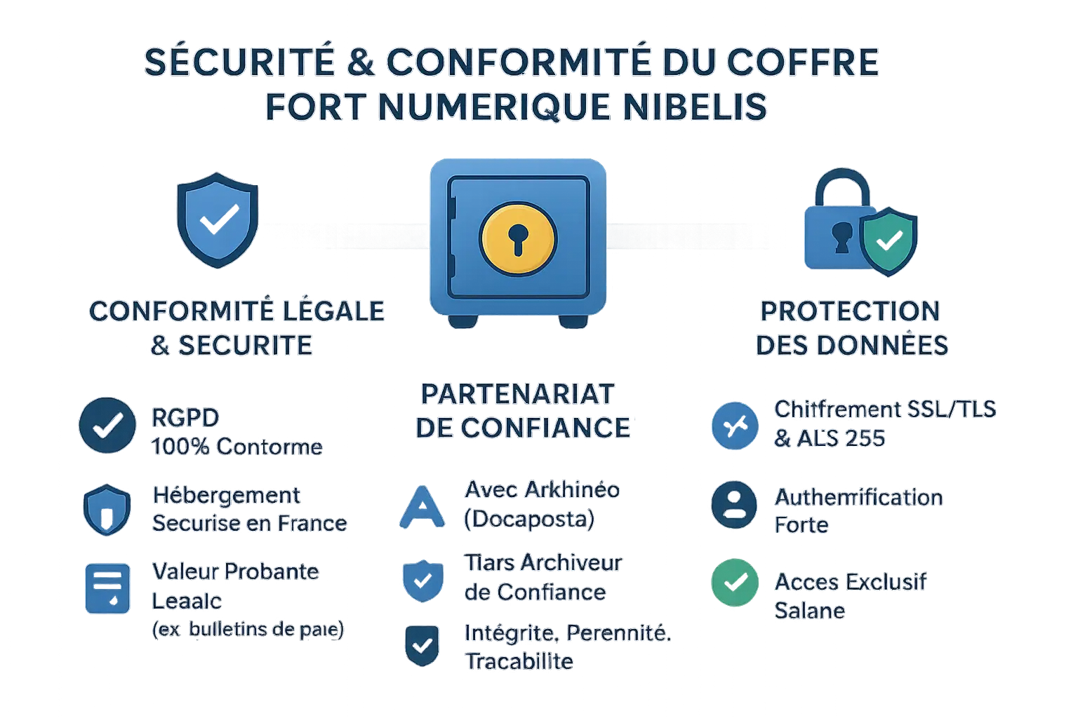 Illustration de la sécurité et conformité du coffre-fort numérique Nibelis
