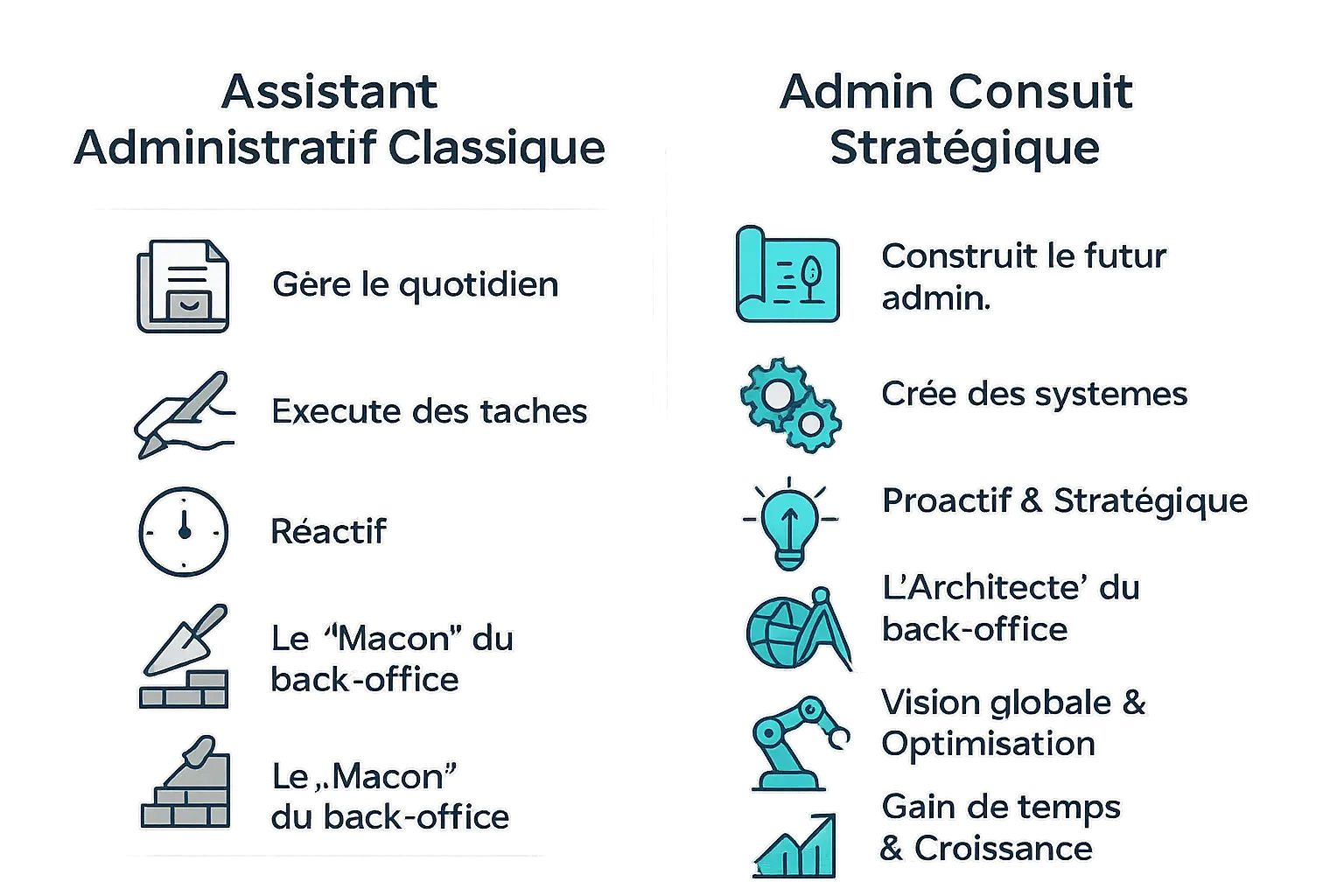 Comparaison entre assistant administratif et admin consult stratégique