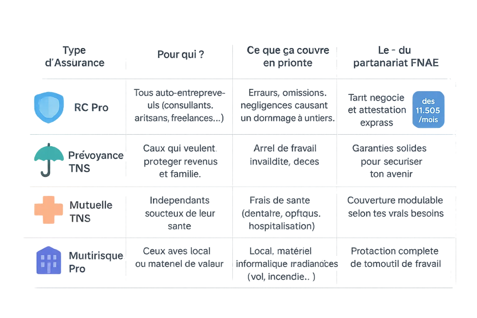 Comparatif des assurances professionnels FNAE