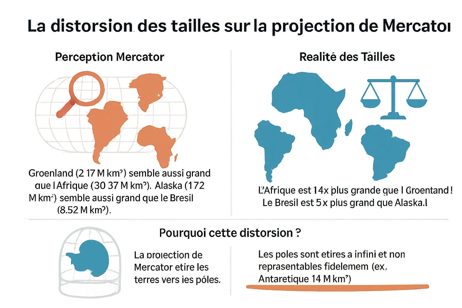 Illustration de la distorsion de la projection Mercator