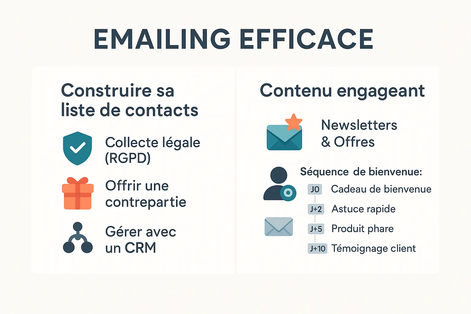 Illustration d'une liste de contacts et d'un contenu engageant pour l'emailing