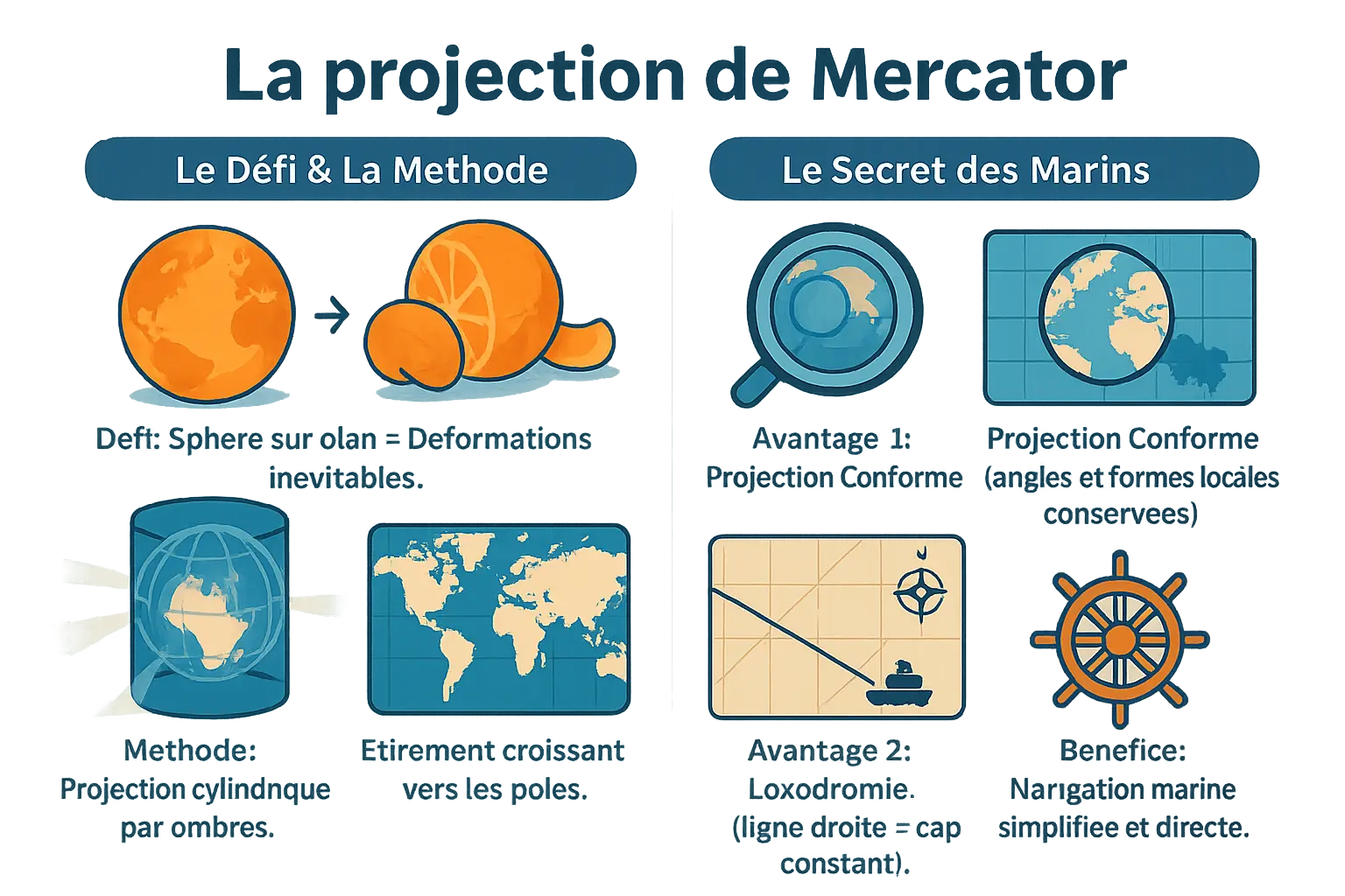Illustration de la projection Mercator