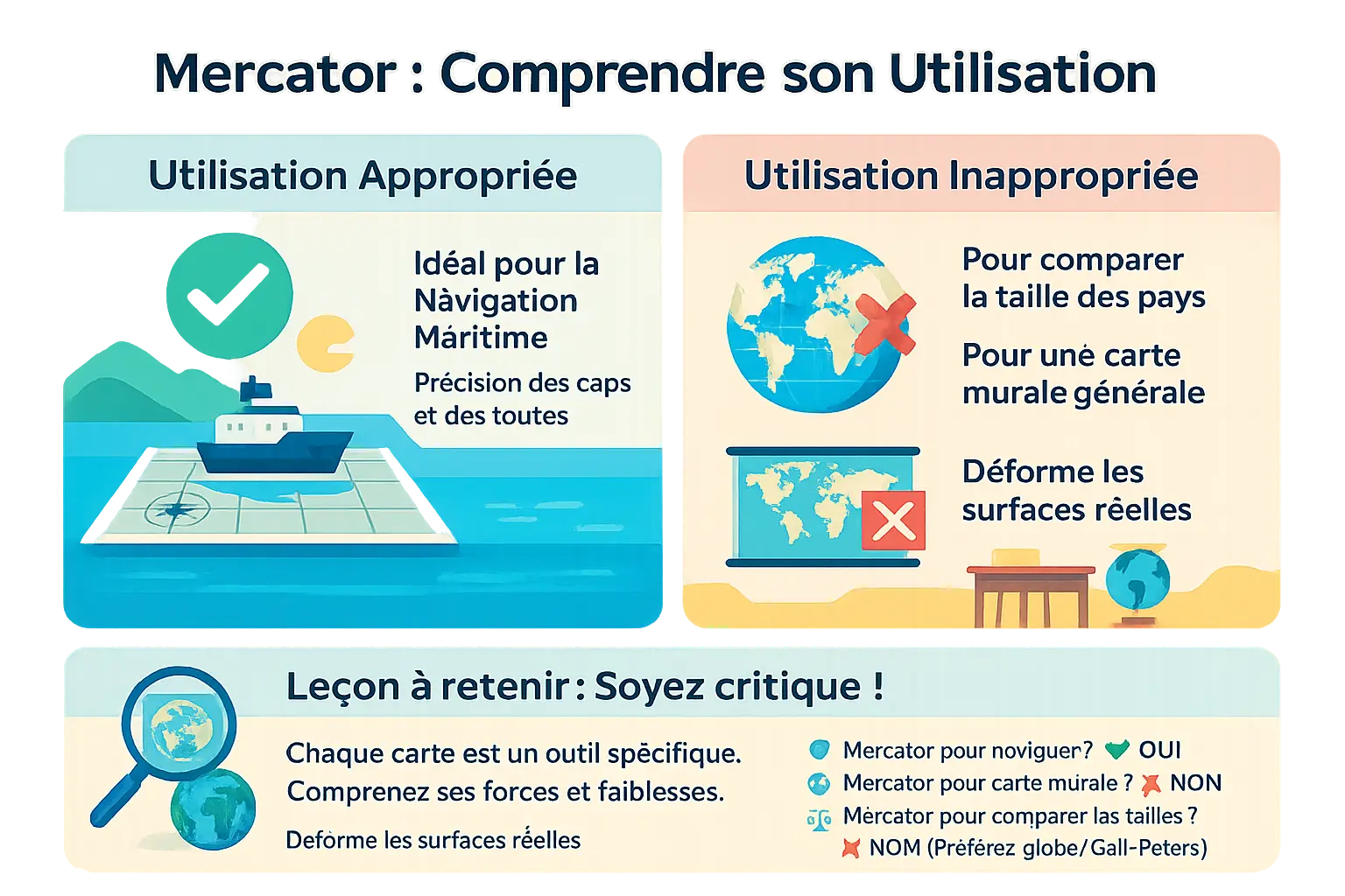 Illustration de la projection de Mercator en contexte moderne