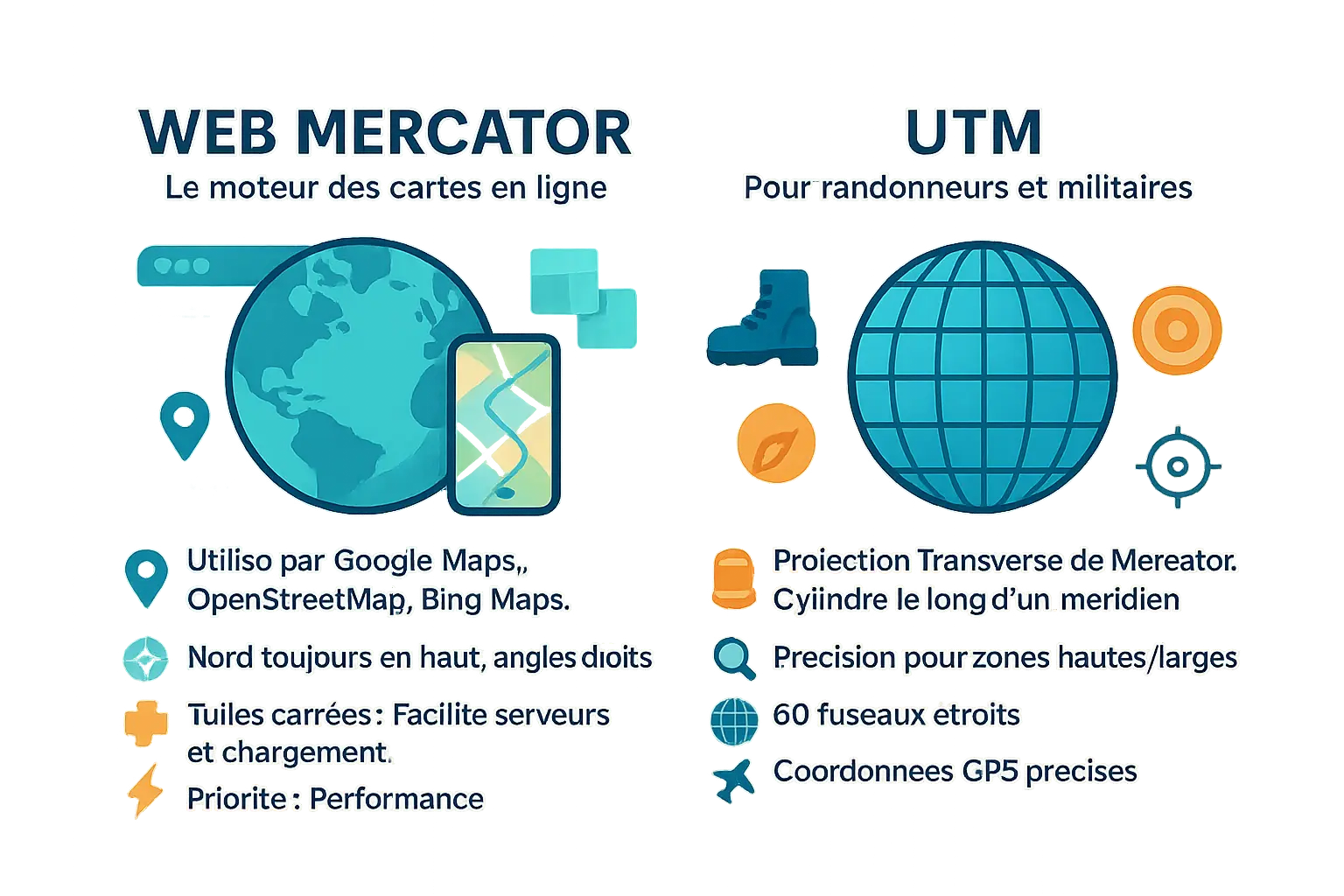 Comparaison des projections Web Mercator et UTM