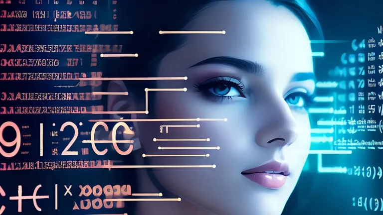image futuriste sur le thème de l'intelligence artificielle. un visage de femme en gros plan et des traits de circuit imprimé