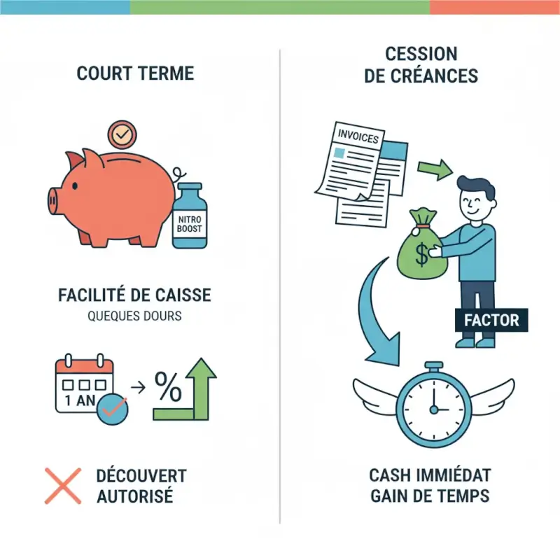 cout-terme-cession-creances-pret-tresorerie-entreprise explication visuelle de l'impacte du prêt trésorerie entreprise à court terme