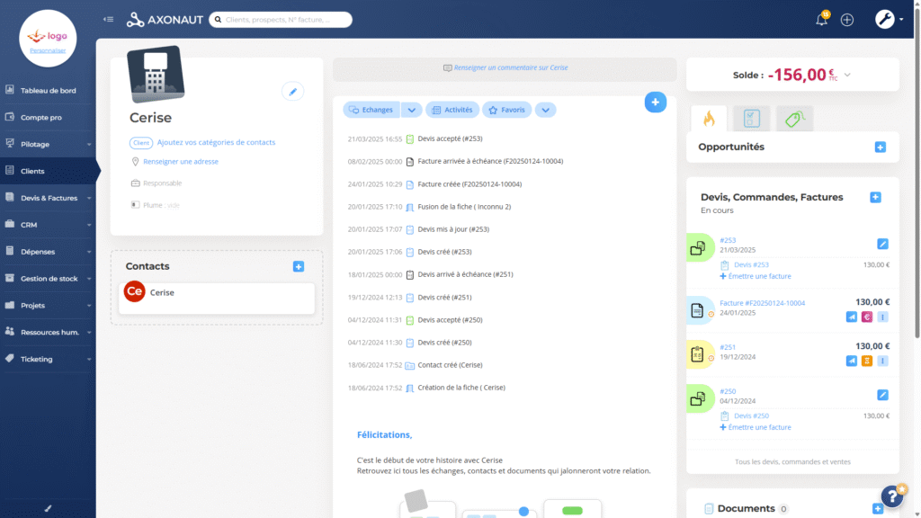 screen-fiche-client axonaut écran de la fiche client