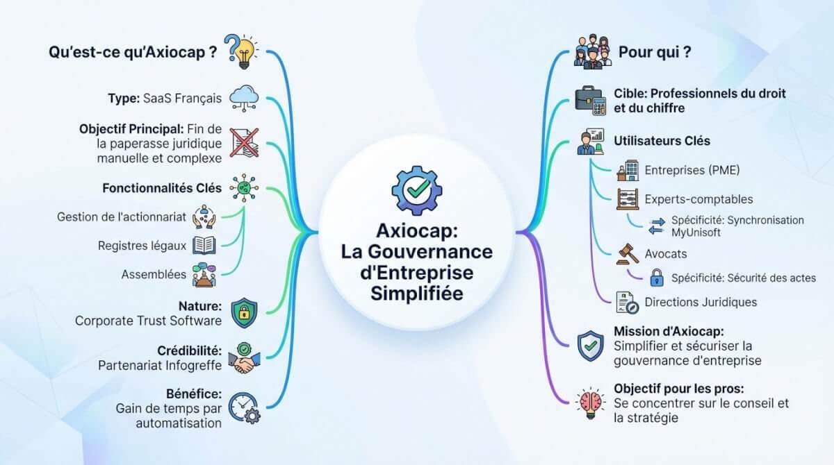 Interface Axiocap montrant la gestion simplifiée de la gouvernance d'entreprise