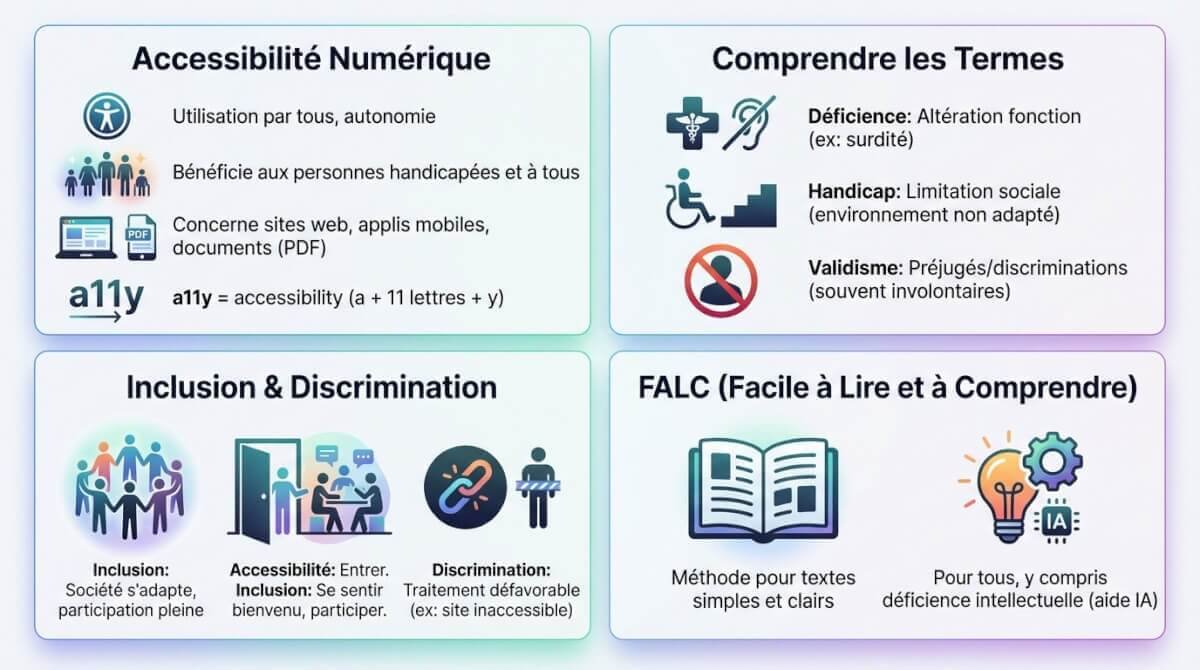 Schéma illustrant les différences entre exclusion, ségrégation, intégration et inclusion