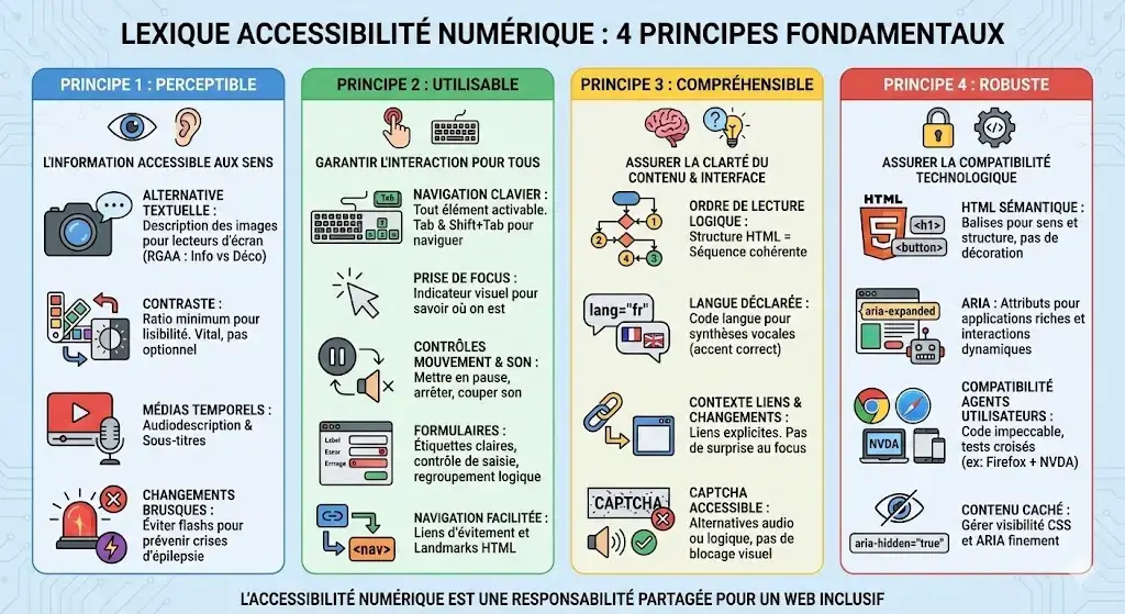 lexique accessibilté numérique les 4 principes fonadamentaux