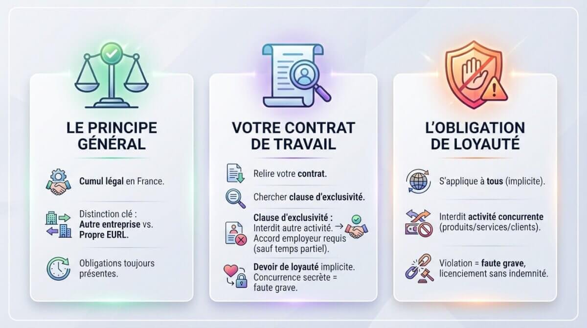 Schéma explicatif des règles de cumul entre emploi salarié et gérance d'entreprise