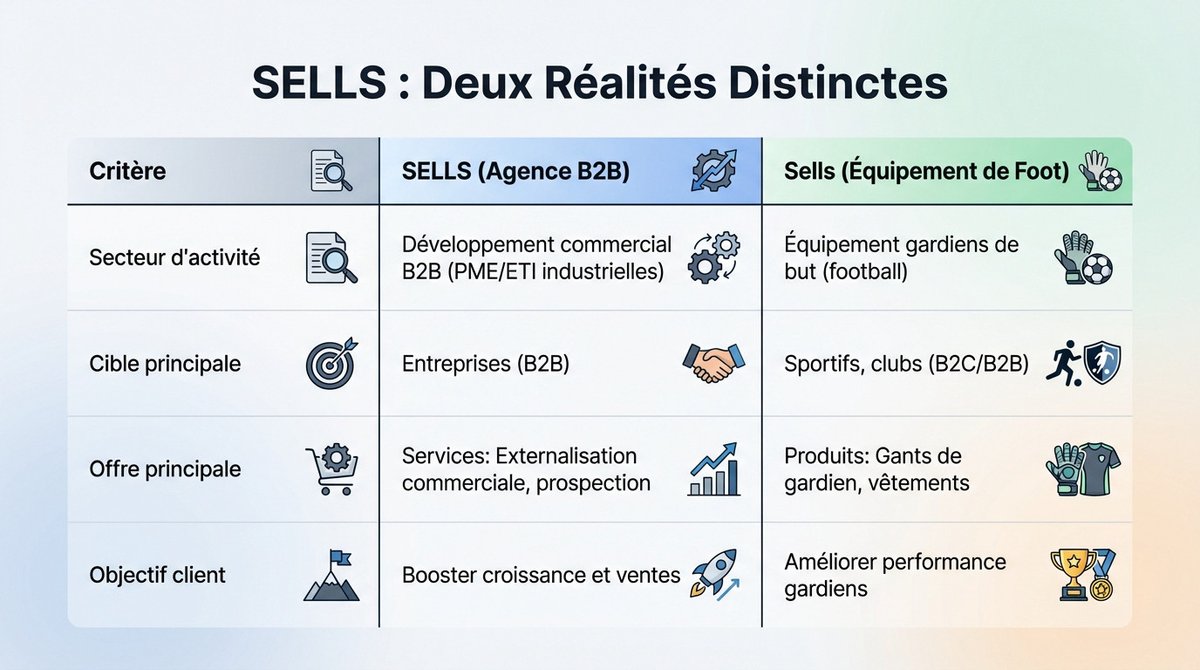 Comparaison visuelle entre l'univers de l'agence B2B Sells et la marque d'équipement de football Sells