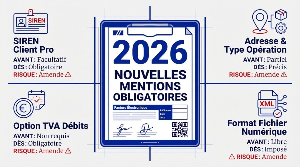 Tableau récapitulatif des nouvelles mentions obligatoires pour la facture électronique 2026