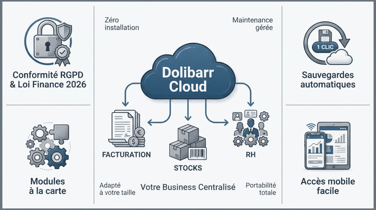 Interface intuitive de Dolibarr Cloud pour la gestion d'entreprise centralisée