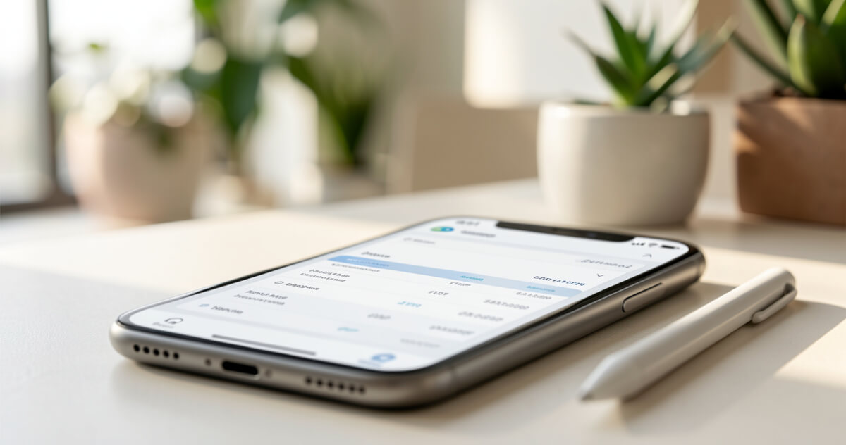 Smartphone affichant un tableau de bord de facturation pour auto-entrepreneur, alternative à myAE