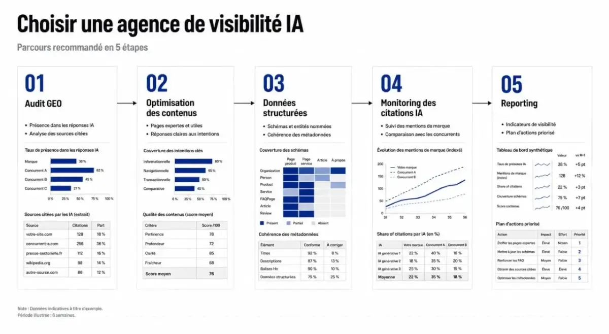 Meilleures agences Google AI Mode : schéma du processus d’audit GEO et d’optimisation