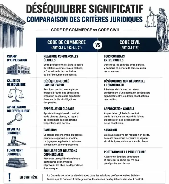 Comparatif juridique du déséquilibre significatif entre Code de commerce et Code civil