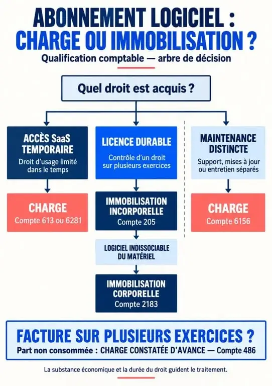 Infographie sur l'abonnement logiciel comptabilisation selon la nature du contrat