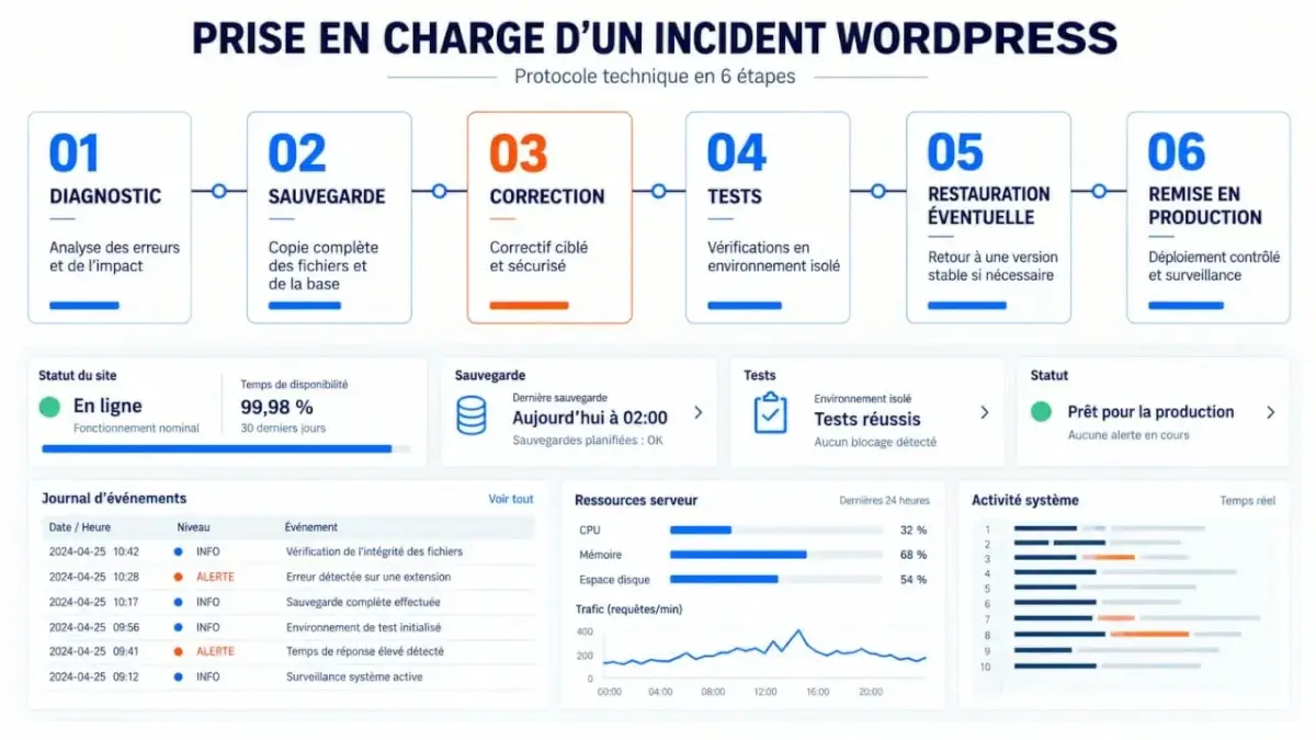Processus d’intervention d’une agence maintenance site wordpress lors d’un incident