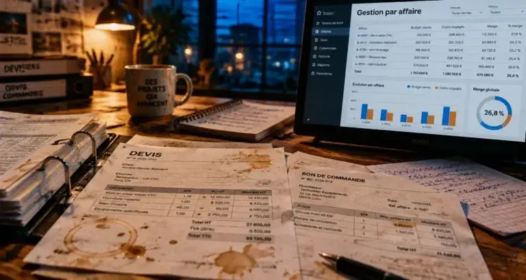 Logiciel gestion par affaire : tableau de bord suivi quotidien de la marge
