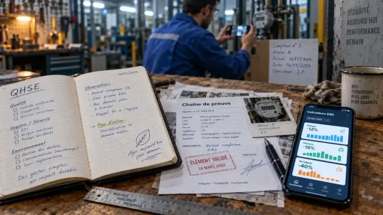 Logiciel rse industrie : chaîne de preuve CSRD sur atelier